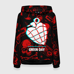 Толстовка-худи женская Green Day rock glitch, цвет: 3D-черный
