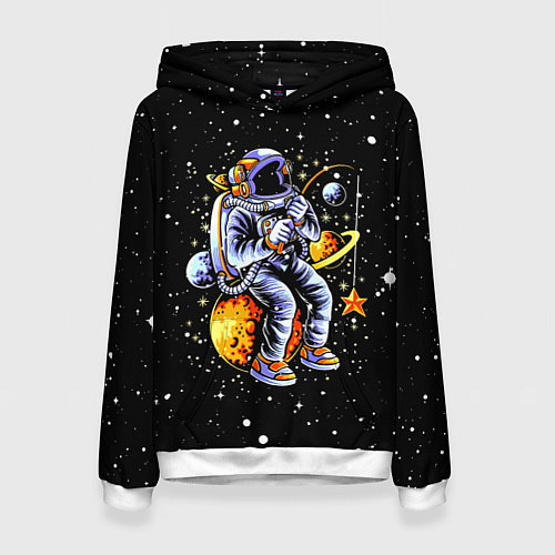 Женская толстовка Космонавт на рыбалке - неон / 3D-Белый – фото 1