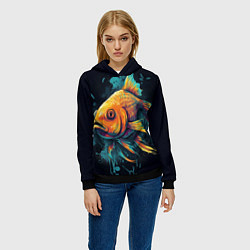 Толстовка-худи женская Золотая рыбка: арт нейросети, цвет: 3D-черный — фото 2
