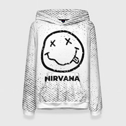 Толстовка-худи женская Nirvana с потертостями на светлом фоне, цвет: 3D-белый