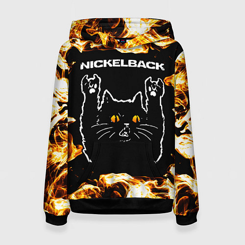 Женская толстовка Nickelback рок кот и огонь / 3D-Черный – фото 1
