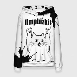 Толстовка-худи женская Limp Bizkit рок кот на светлом фоне, цвет: 3D-белый