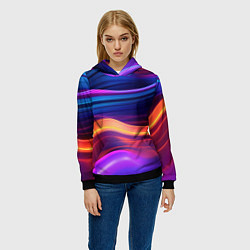 Толстовка-худи женская Волнистые неоновые линии, цвет: 3D-черный — фото 2