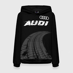 Толстовка-худи женская Audi speed на темном фоне со следами шин: символ с, цвет: 3D-черный