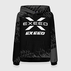 Толстовка-худи женская Exeed speed на темном фоне со следами шин, цвет: 3D-черный