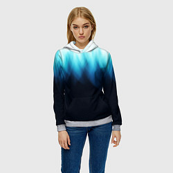 Толстовка-худи женская Синее пламя огня на черном, цвет: 3D-меланж — фото 2
