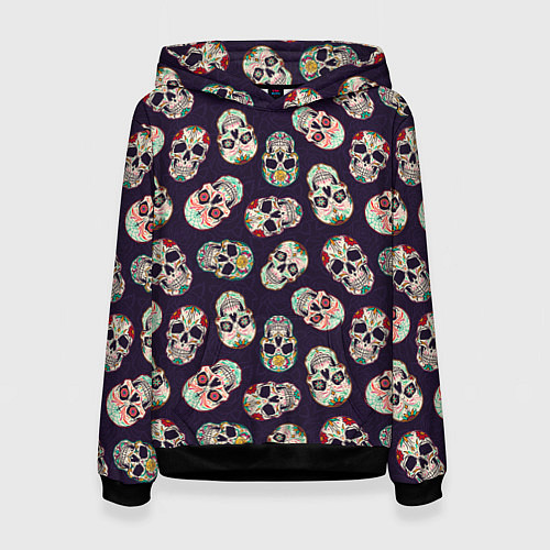 Женская толстовка Узор с черепами Pattern with skulls / 3D-Черный – фото 1