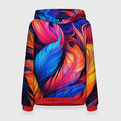 Толстовка-худи женская Экзотические перья, цвет: 3D-красный