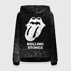 Толстовка-худи женская Rolling Stones с потертостями на темном фоне, цвет: 3D-черный