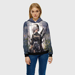 Толстовка-худи женская Nier automata девушка с мечами, цвет: 3D-черный — фото 2