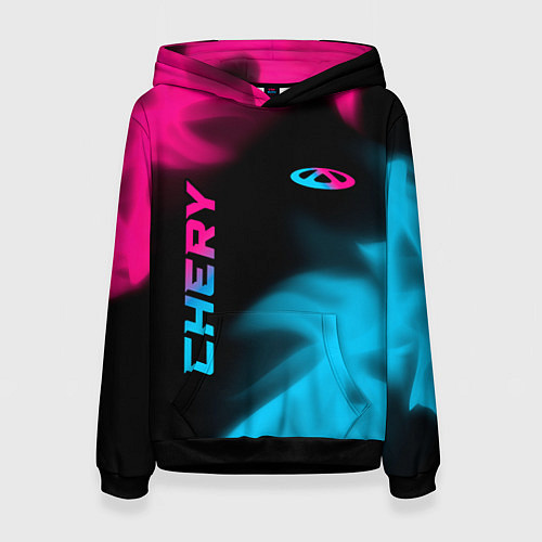 Женская толстовка Chery - neon gradient: надпись, символ / 3D-Черный – фото 1