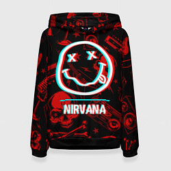 Толстовка-худи женская Nirvana rock glitch, цвет: 3D-черный