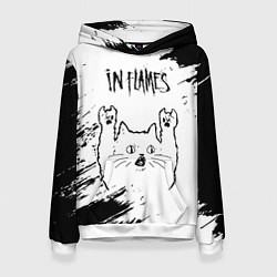 Толстовка-худи женская In Flames рок кот на светлом фоне, цвет: 3D-белый