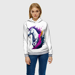 Толстовка-худи женская Единорог в красках, цвет: 3D-меланж — фото 2