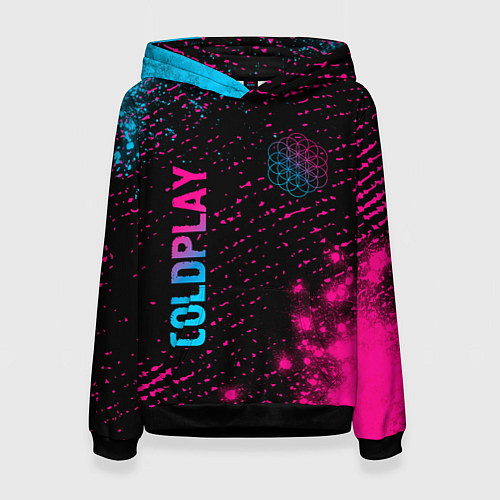 Женская толстовка Coldplay - neon gradient: надпись, символ / 3D-Черный – фото 1