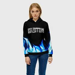 Толстовка-худи женская Led Zeppelin blue fire, цвет: 3D-черный — фото 2