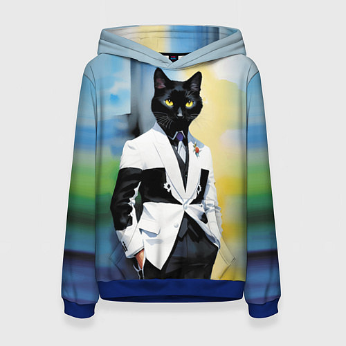 Женская толстовка Cat fashionista - neural network - pop art / 3D-Синий – фото 1