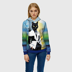 Толстовка-худи женская Cat fashionista - neural network - pop art, цвет: 3D-синий — фото 2