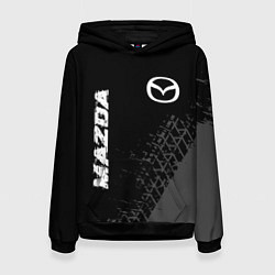 Толстовка-худи женская Mazda speed на темном фоне со следами шин: надпись, цвет: 3D-черный