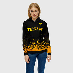 Толстовка-худи женская Tesla - gold gradient: символ сверху, цвет: 3D-черный — фото 2