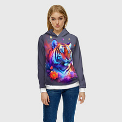 Толстовка-худи женская Тигр и краски - нейросеть, цвет: 3D-белый — фото 2