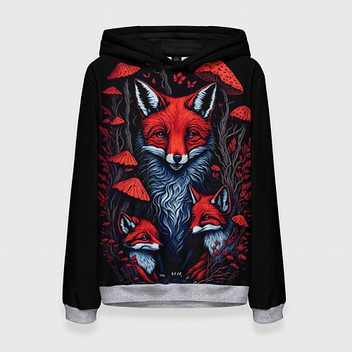 Женская толстовка Красный лис и грибы / 3D-Меланж – фото 1