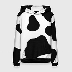 Толстовка-худи женская Принт - пятна коровы, цвет: 3D-черный