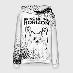 Толстовка-худи женская Bring Me the Horizon рок кот на светлом фоне, цвет: 3D-белый