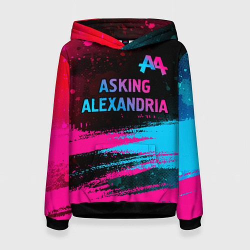 Женская толстовка Asking Alexandria - neon gradient: символ сверху / 3D-Черный – фото 1