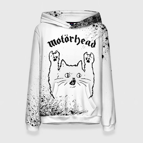 Женская толстовка Motorhead рок кот на светлом фоне / 3D-Белый – фото 1