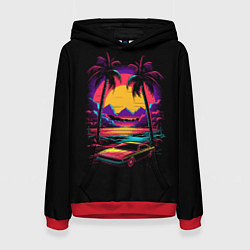 Толстовка-худи женская Неоновая машина и пальмы, цвет: 3D-красный