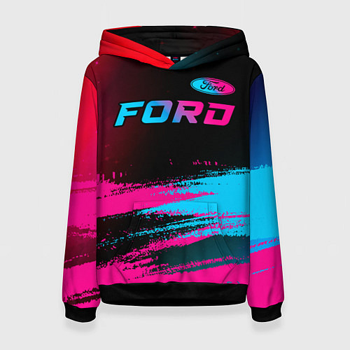Женская толстовка Ford - neon gradient: символ сверху / 3D-Черный – фото 1