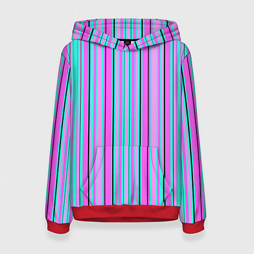 Женская толстовка Розово-голубой неновый полосатый узор / 3D-Красный – фото 1