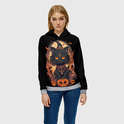 Женская толстовка Черный кот в хеллоуине / 3D-Меланж – фото 3