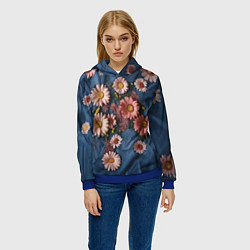 Толстовка-худи женская Хризантемы на джинсе, цвет: 3D-синий — фото 2