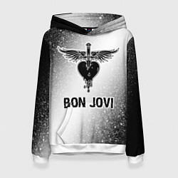 Толстовка-худи женская Bon Jovi glitch на светлом фоне, цвет: 3D-белый