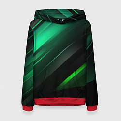 Толстовка-худи женская Black green abstract, цвет: 3D-красный