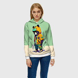 Толстовка-худи женская Прикольный мишутка - городской стиль, цвет: 3D-белый — фото 2