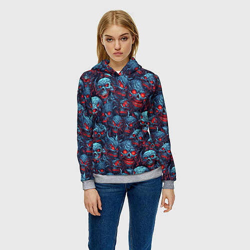 Женская толстовка Monster skulls pattern / 3D-Меланж – фото 3
