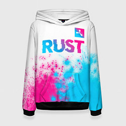 Толстовка-худи женская Rust neon gradient style: символ сверху, цвет: 3D-черный