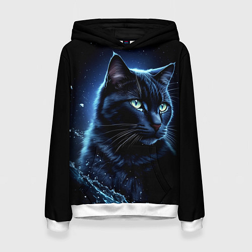 Женская толстовка Черный кот - брызги воды / 3D-Белый – фото 1