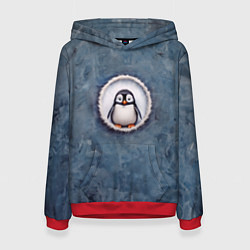Толстовка-худи женская Маленький забавный пингвинчик, цвет: 3D-красный