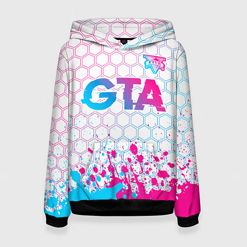 Женская толстовка GTA neon gradient style: символ сверху / 3D-Черный – фото 1