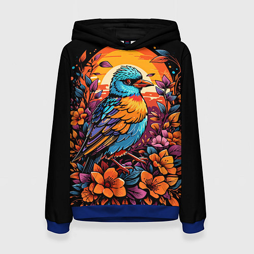 Женская толстовка Тропическая птица и листья / 3D-Синий – фото 1