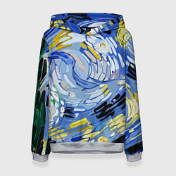 Толстовка-худи женская Облака в стиле Ван Гога, цвет: 3D-меланж