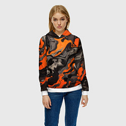 Толстовка-худи женская Оранжево-черный камуфляж, цвет: 3D-белый — фото 2