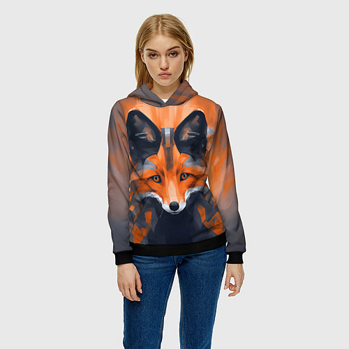 Женская толстовка Нарисованная огненная лиса / 3D-Черный – фото 3
