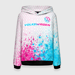Толстовка-худи женская Volkswagen neon gradient style: символ сверху, цвет: 3D-черный