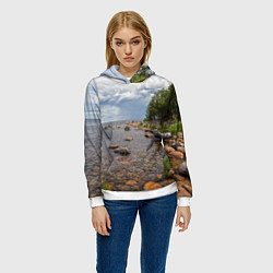 Толстовка-худи женская Лодка на Ладоге, цвет: 3D-белый — фото 2