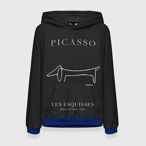 Женская толстовка Собака на черном - Пабло Пикассо / 3D-Синий – фото 1